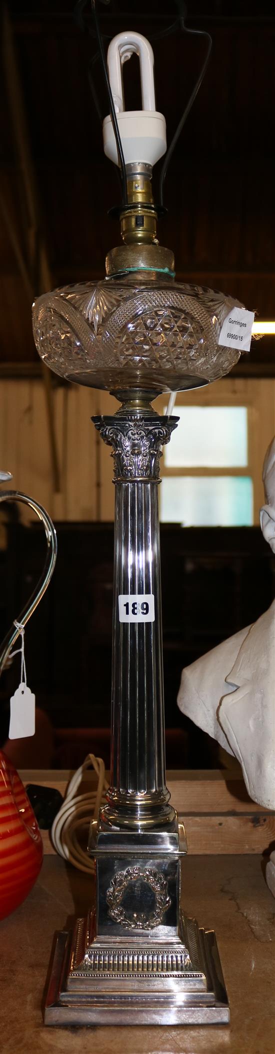 Victorian plated corinthian column oil lamp (converted)